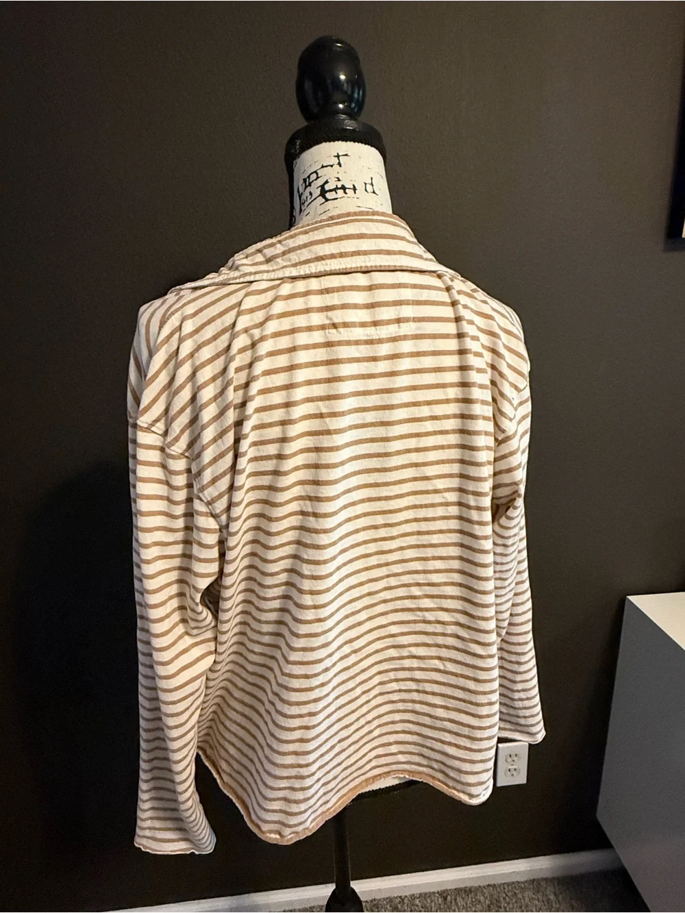 Frank & Eileen Cream and Tan Striped V-Neck Pullover - Picture 2 of 4